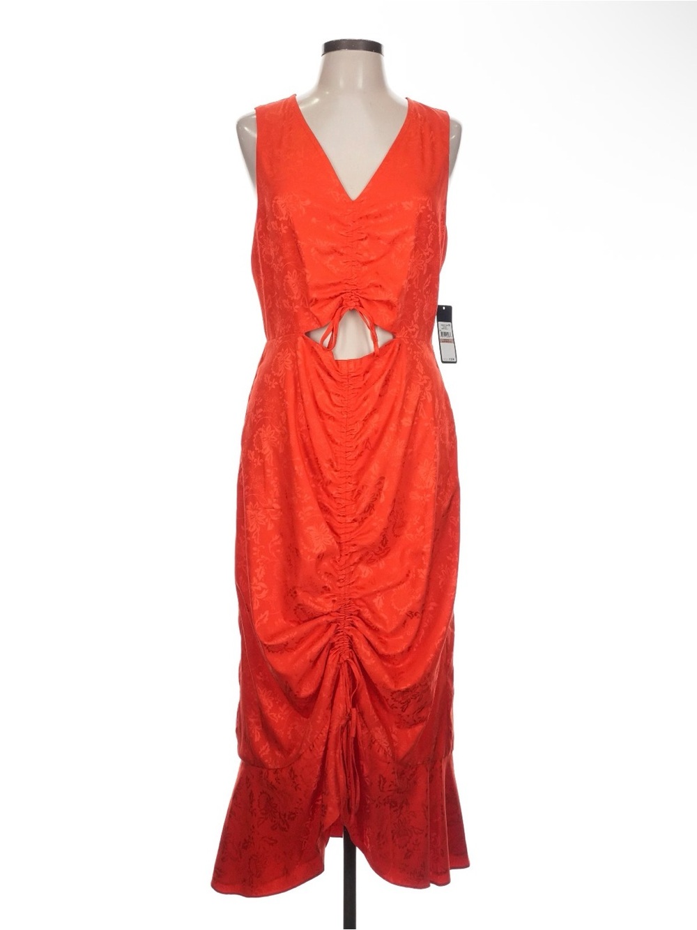 RACHEL Rachel Roy Red Sleeveless Ruched Cutout Midi Dress